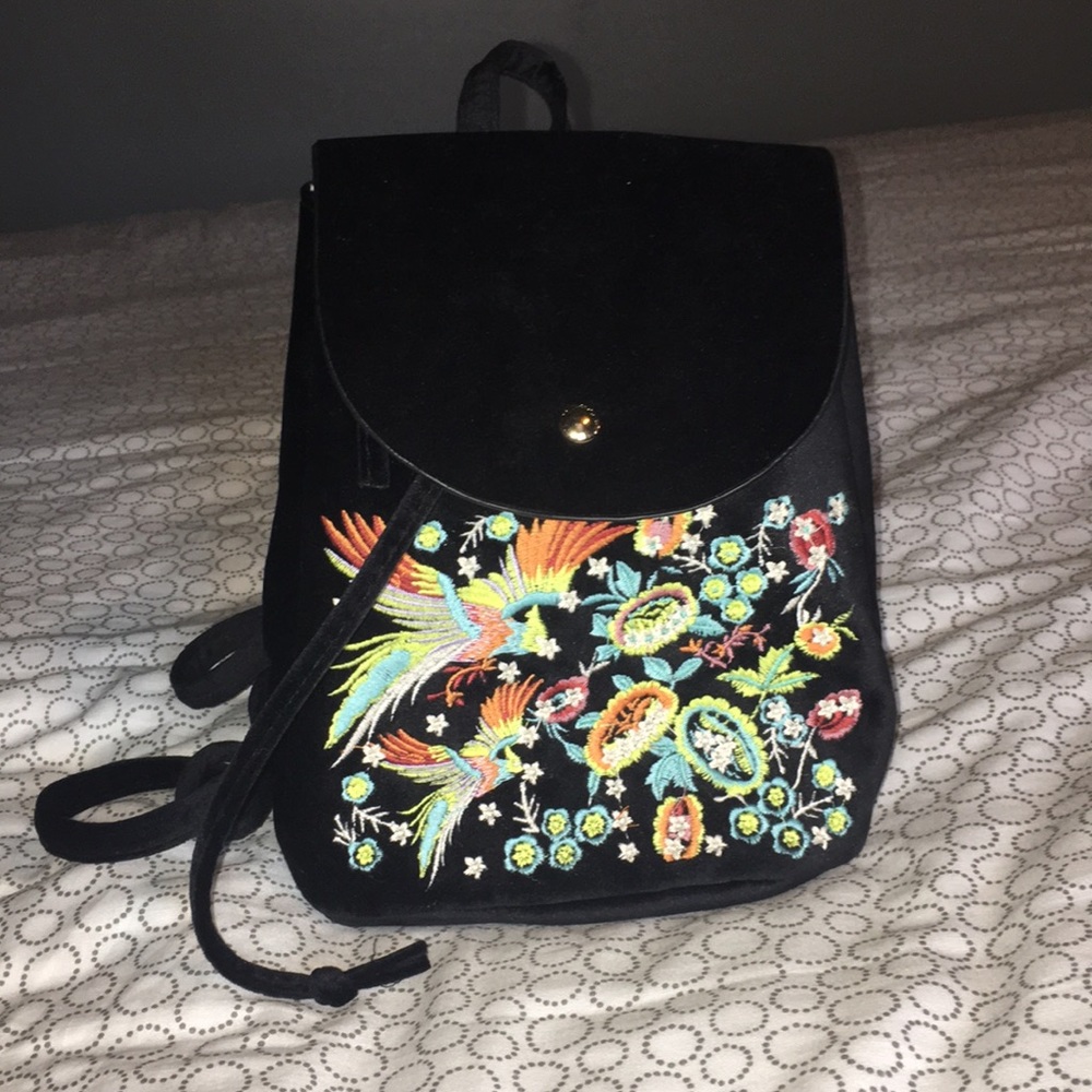 Boho suede black mini backpack